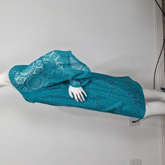 Tacera Bohemian Teal Lace Big Bell Sleeve Fairy Relaxed Fit Shift Dress Size 1X - Picture 10 of 15